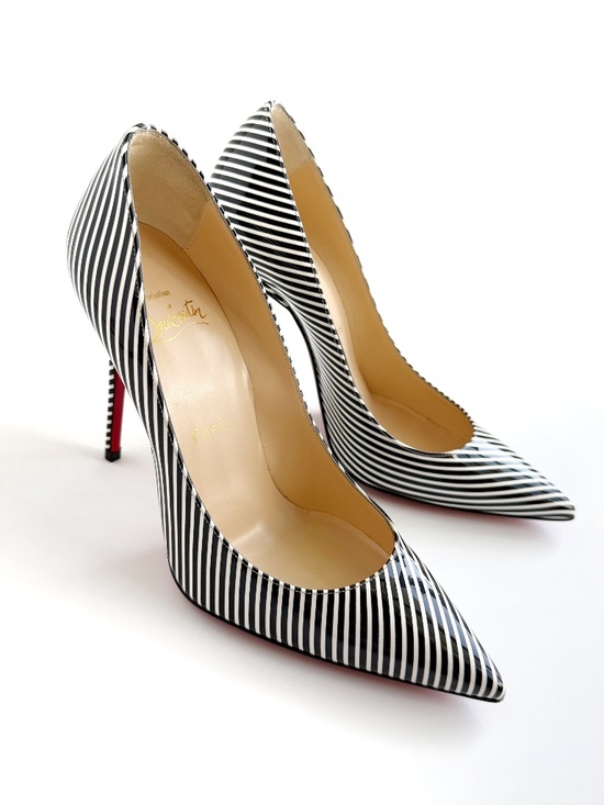 Christian Louboutin Shoes - Christian Louboutin Décolleté 554 100 Patent Stripes Pumps EU 36 Black White